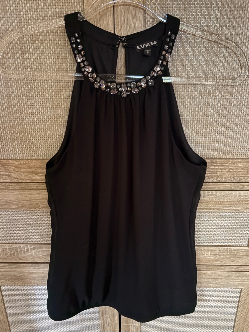 Express Women's Black Jeweled Halter Neck Tank